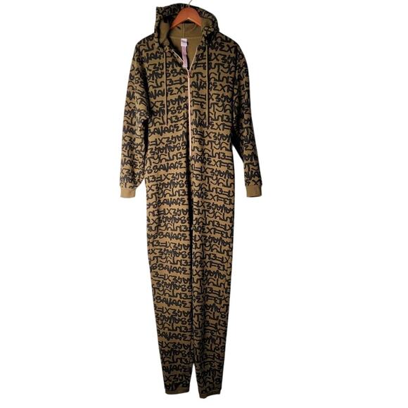 Savage X Fenty Hooded Lounge Jumpsuit Women’s M Olive Brown Zip Up Cotton Blend - Picture 1 of 9